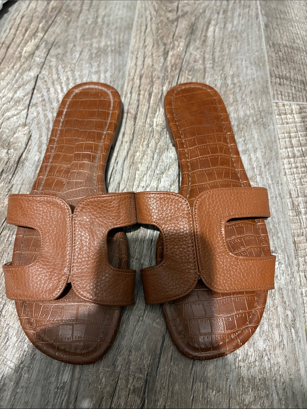 Cognac Brown Slide Sandals
